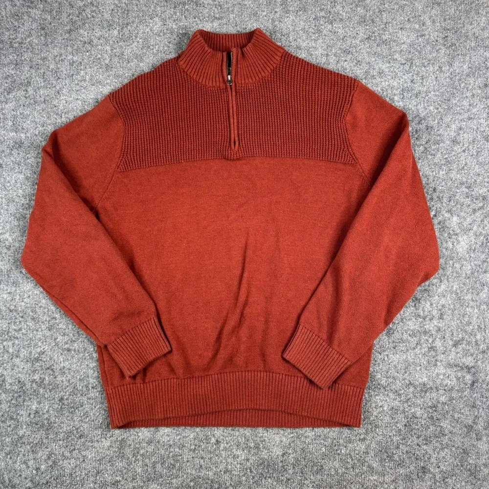 Dockers Sweater Mens XXL Rust Orange Cotton Quarter Zip Textured Knit Pullover